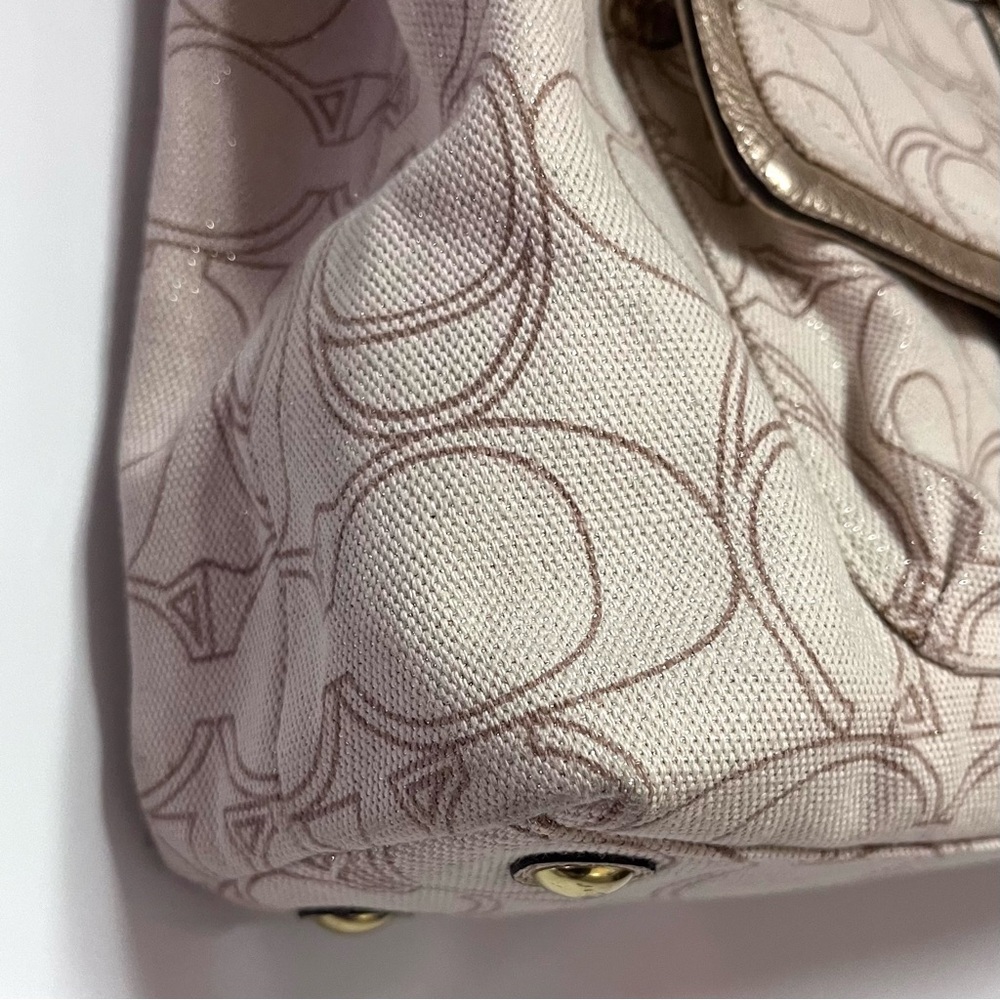 Coach Monogram Penelope Handbag Satchel Gold Leather Ivory Linen Signature C - Picture 9 of 16